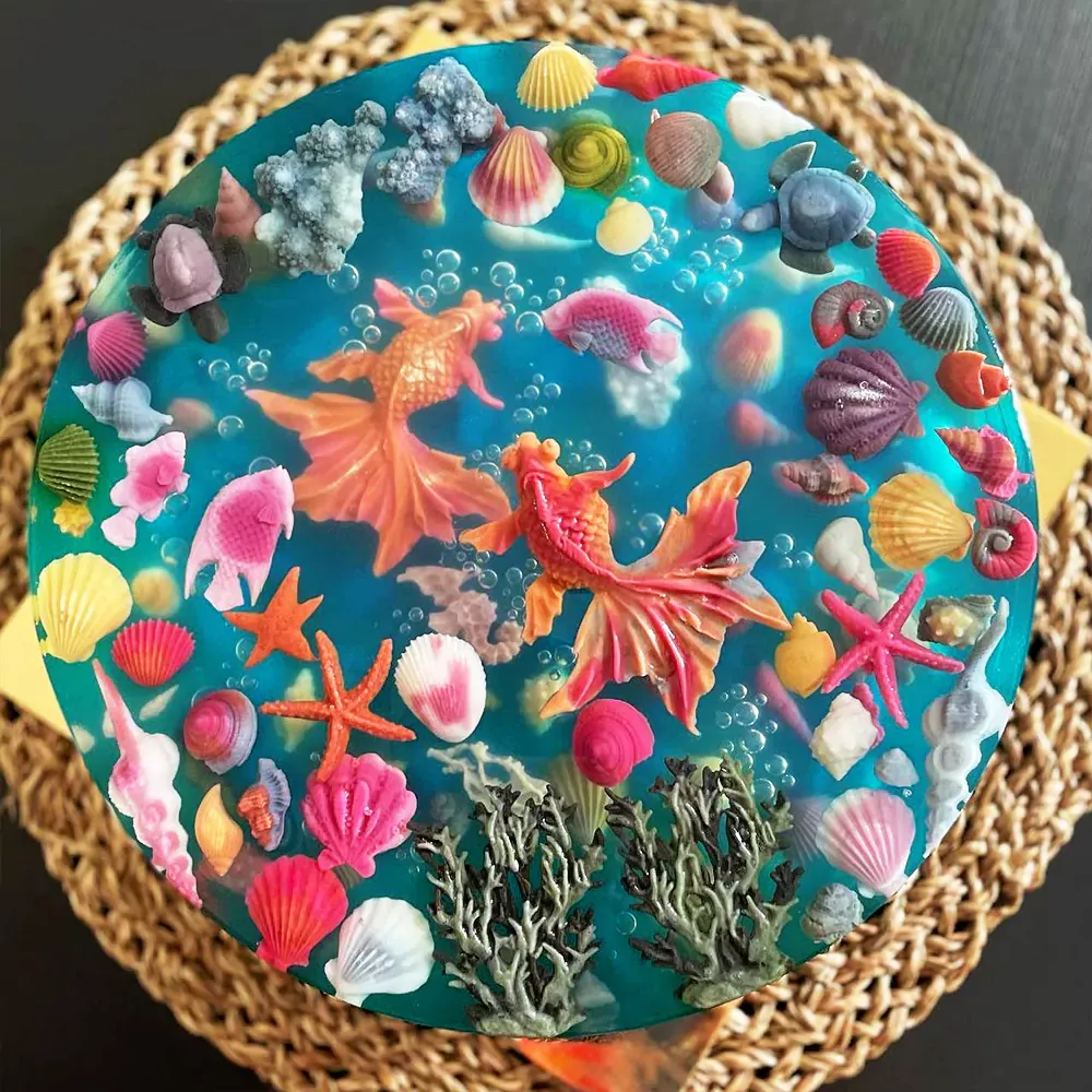 Goldfish Lagoon 3D jelly cake, viewed from above