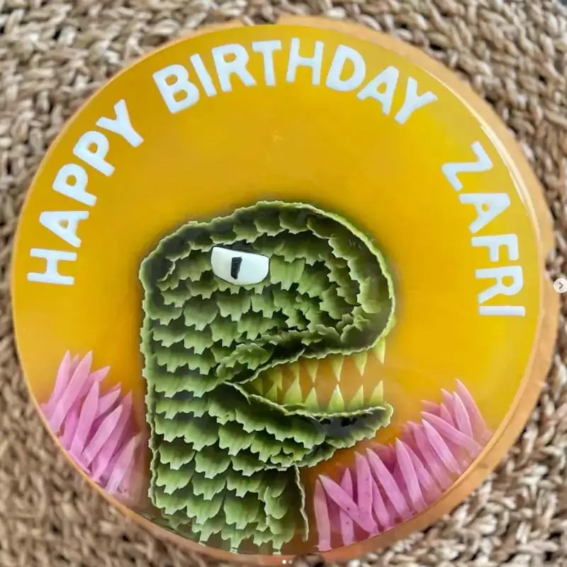 Playful dinosaur jelly cake